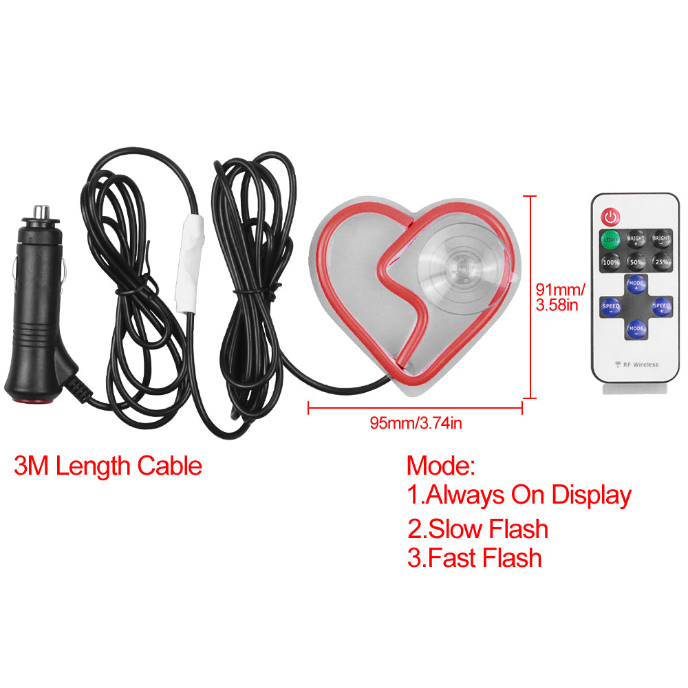 BRAND NEW UNIVERSAL BROKEN LOVE HEART RED LED Neon Flash Light Car Window Glow Electric Remote Control Lamp