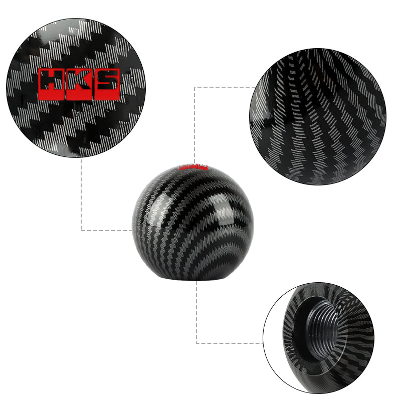 BRAND NEW UNIVERSAL HKS JDM Aluminum Carbon Fiber Style Round Ball Manual Gear Stick Shift Knob Universal M8 M10 M12