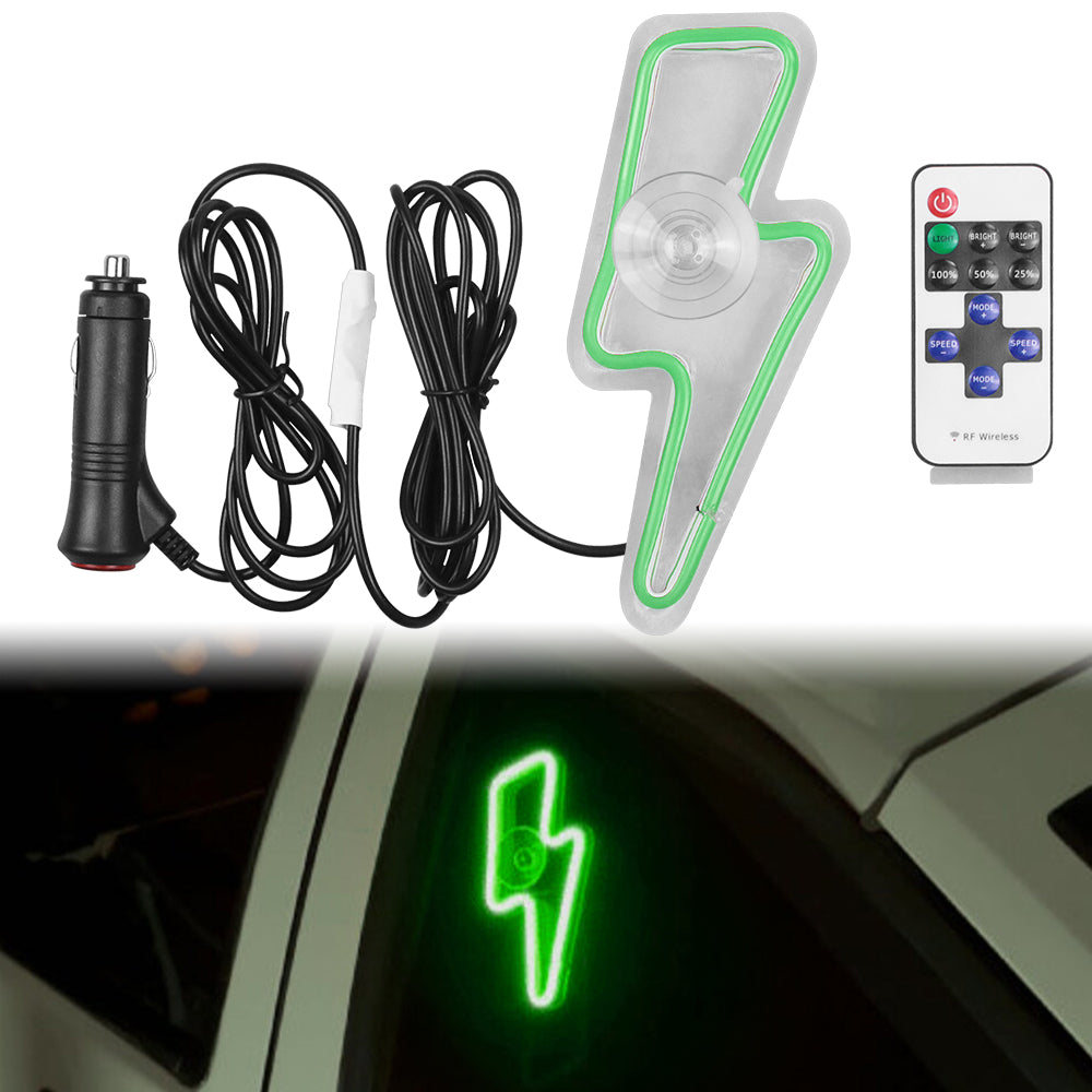 BRAND NEW UNIVERSAL LIGHTING SHAPED GREEN LED Neon Flash Light Car Window Glow Electric Remote Control Lamp