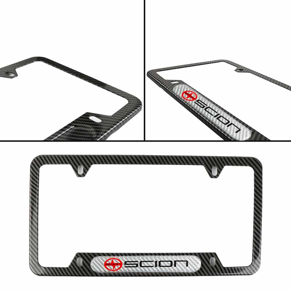 Brand New Universal 1PCS Scion Carbon Fiber Look Metal License Plate Frame