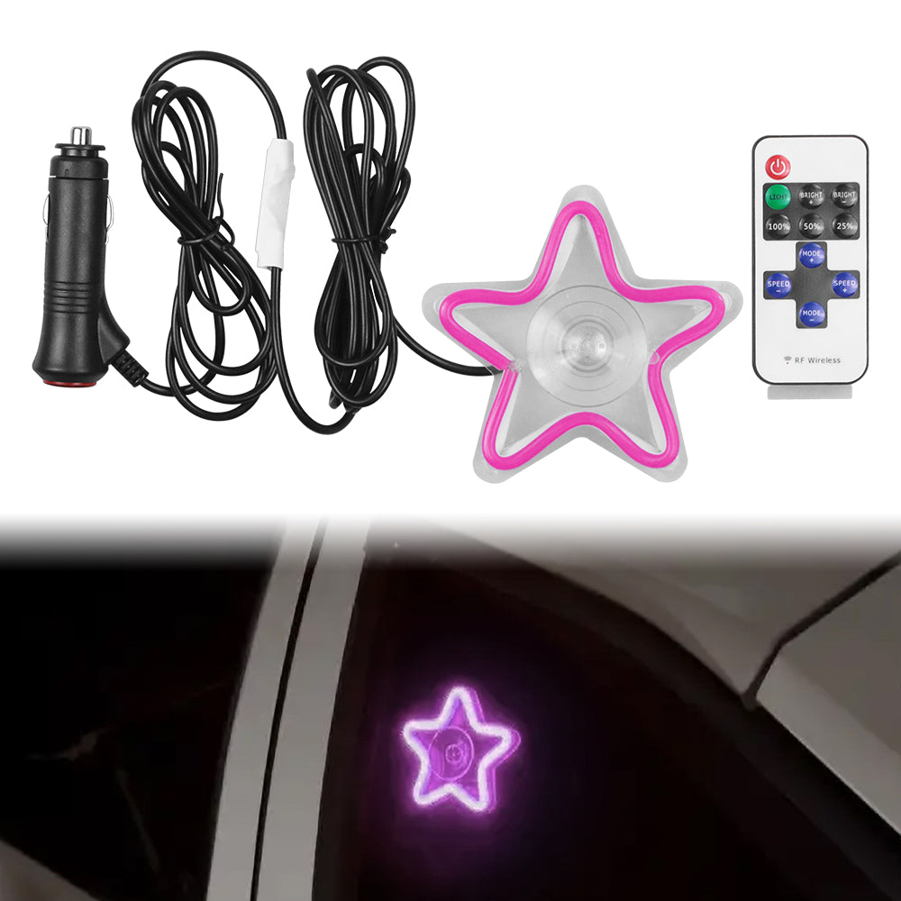 BRAND NEW UNIVERSAL STAR SHAPED PURPLE LED Neon Flash Light Car Window Glow Electric Remote Control Lamp