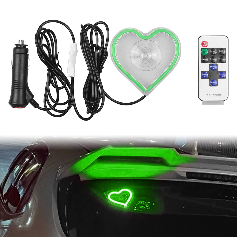 BRAND NEW UNIVERSAL LOVE HEART GREEN LED Neon Flash Light Car Window Glow Electric Remote Control Lamp