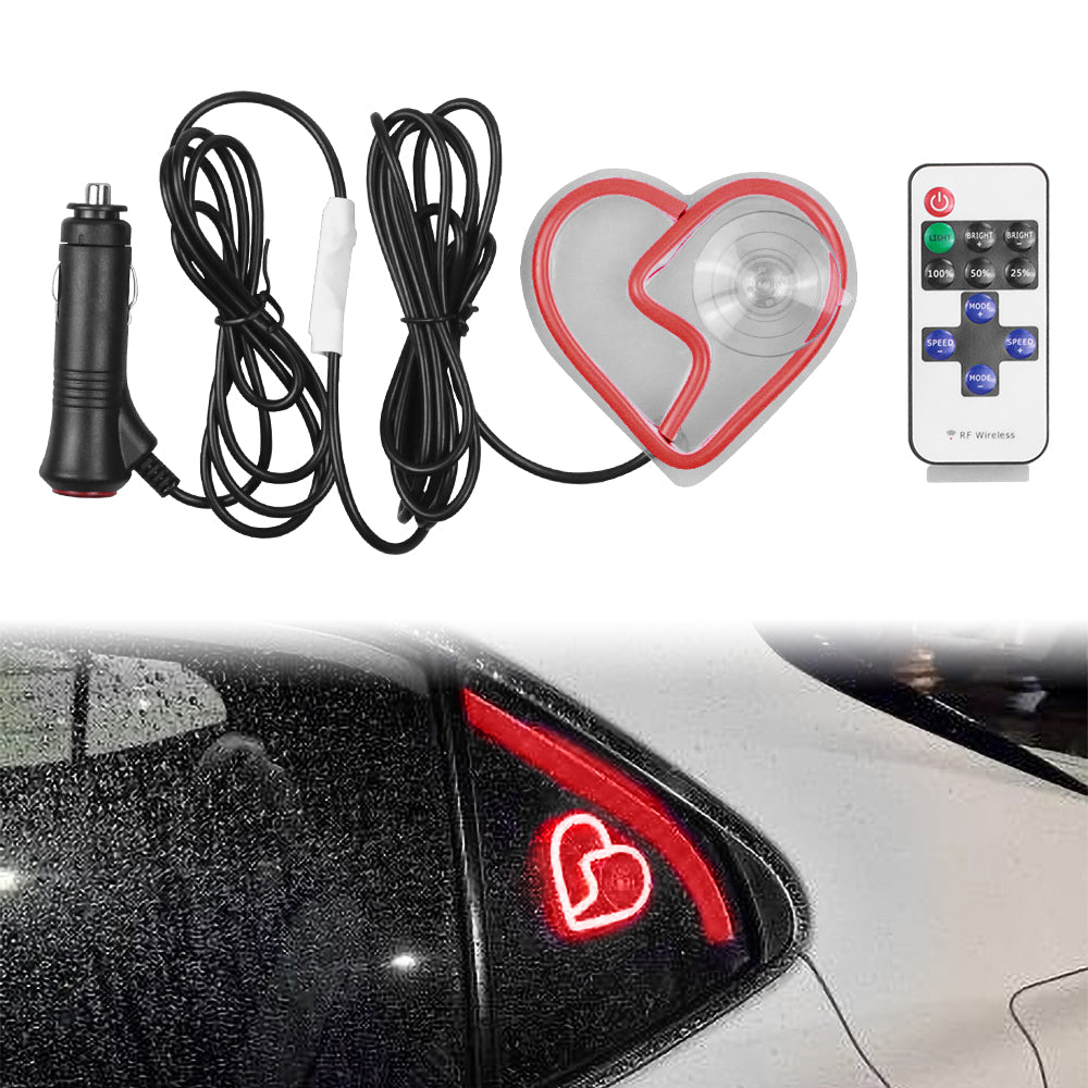 BRAND NEW UNIVERSAL BROKEN LOVE HEART RED LED Neon Flash Light Car Window Glow Electric Remote Control Lamp