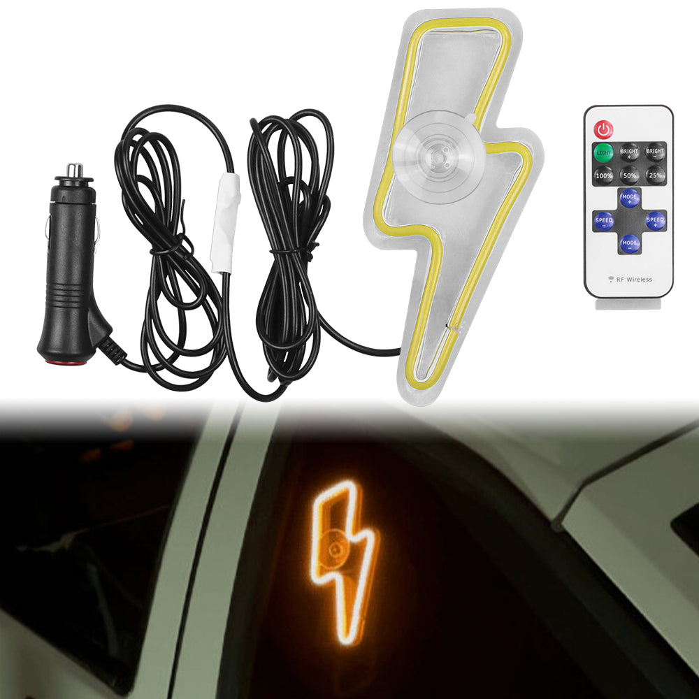 BRAND NEW UNIVERSAL LIGHTING SHAPED YELLOW LED Neon Flash Light Car Window Glow Electric Remote Control Lamp