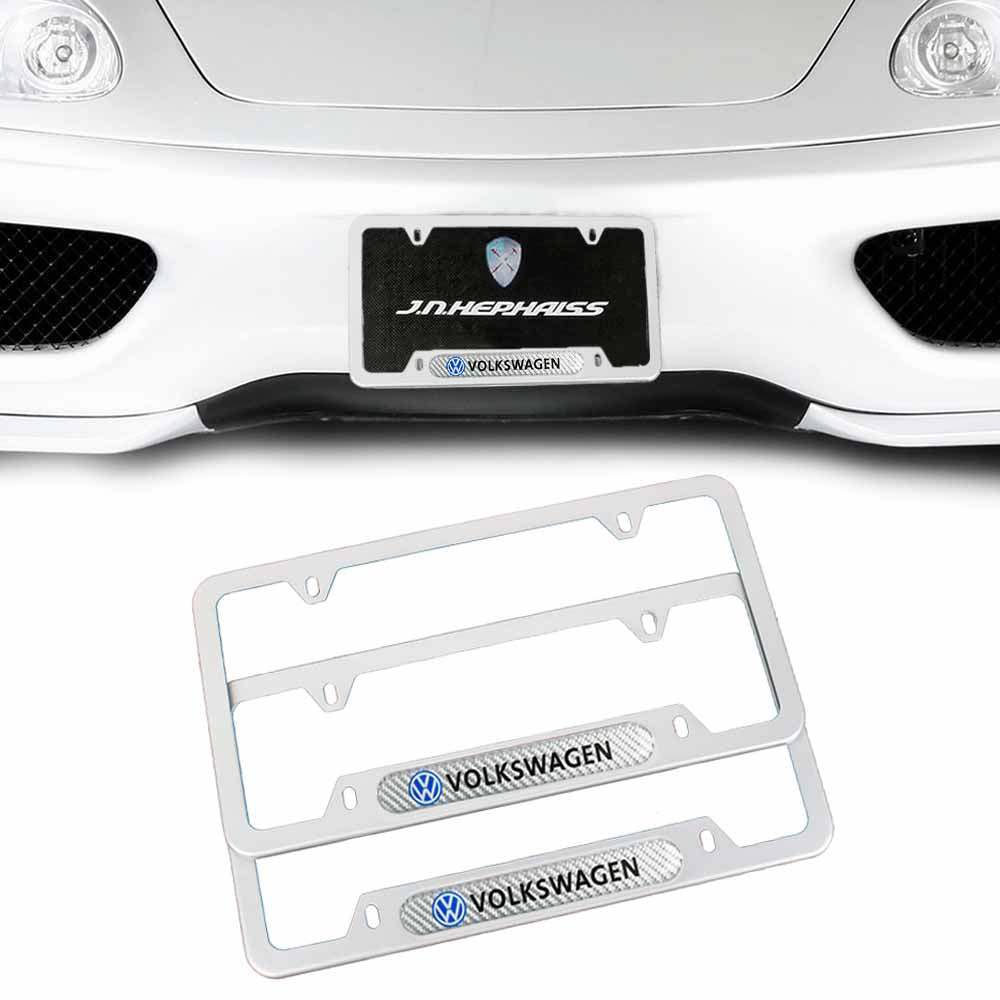 Brand New Universal 2PCS Volkswagen Silver Metal License Plate Frame