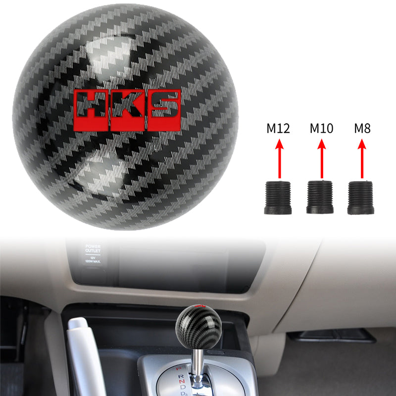 BRAND NEW UNIVERSAL HKS JDM Aluminum Carbon Fiber Style Round Ball Manual Gear Stick Shift Knob Universal M8 M10 M12