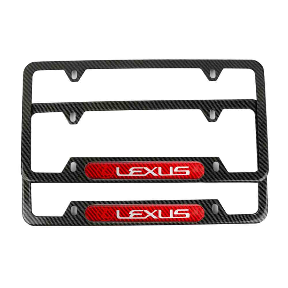 Brand New Universal 2PCS LEXUS Carbon Fiber Look Metal License Plate Frame