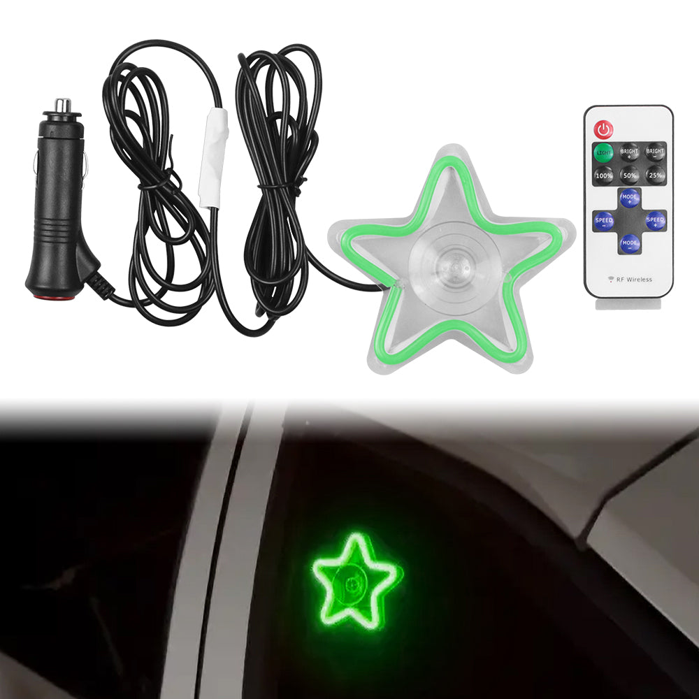 BRAND NEW UNIVERSAL STAR SHAPED GREEN LED Neon Flash Light Car Window Glow Electric Remote Control Lamp