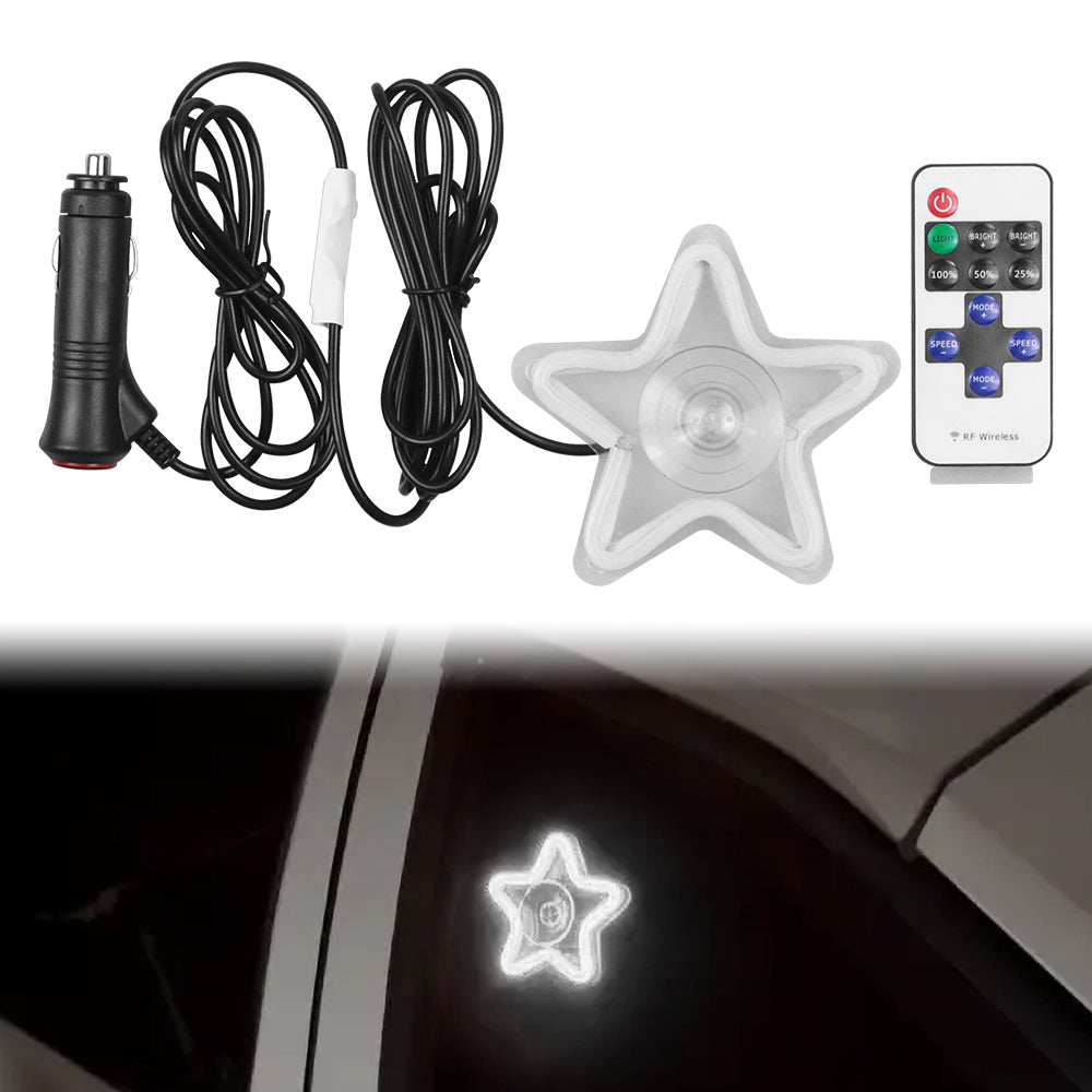 BRAND NEW UNIVERSAL STAR SHAPED WHITE LED Neon Flash Light Car Window Glow Electric Remote Control Lamp