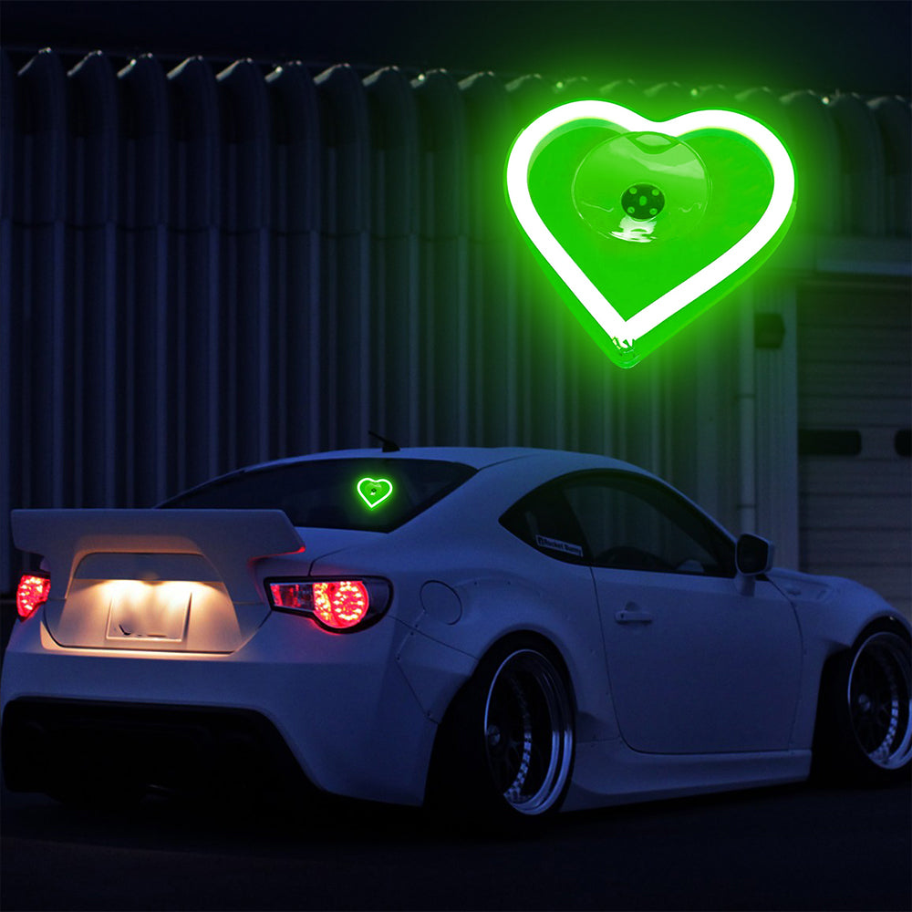 BRAND NEW UNIVERSAL LOVE HEART GREEN LED Neon Flash Light Car Window Glow Electric Remote Control Lamp