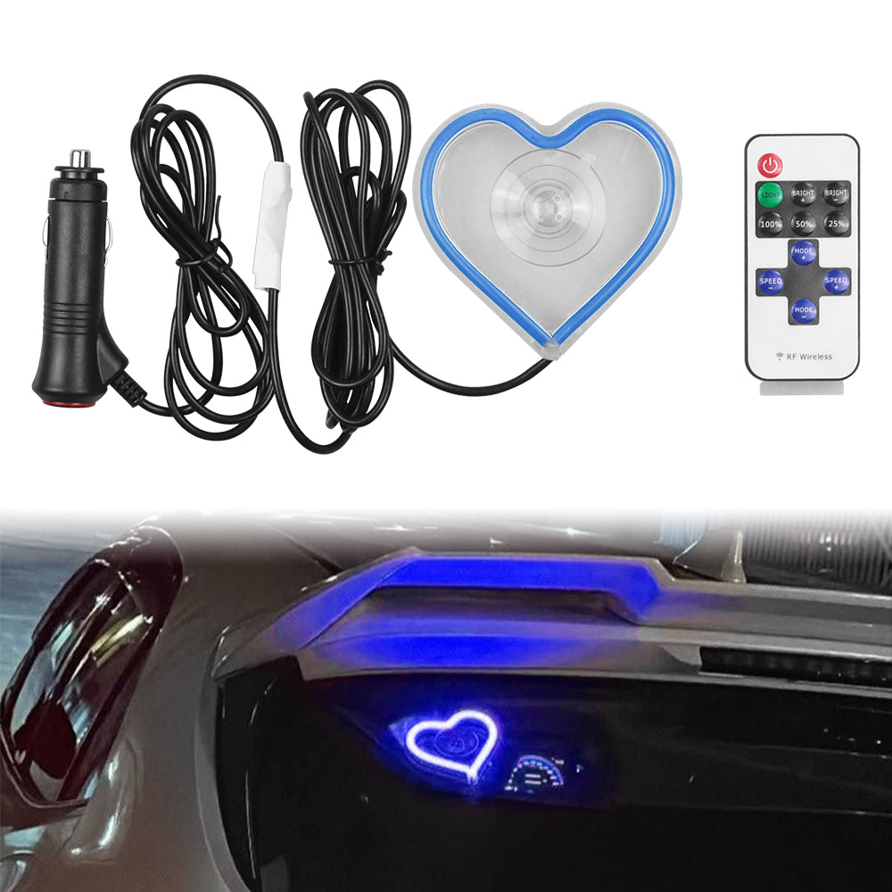 BRAND NEW UNIVERSAL LOVE HEART BLUE LED Neon Flash Light Car Window Glow Electric Remote Control Lamp