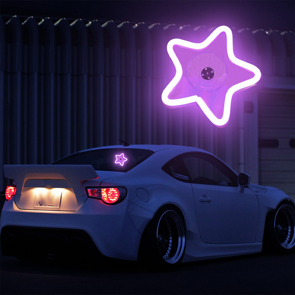 BRAND NEW UNIVERSAL STAR SHAPED PURPLE LED Neon Flash Light Car Window Glow Electric Remote Control Lamp