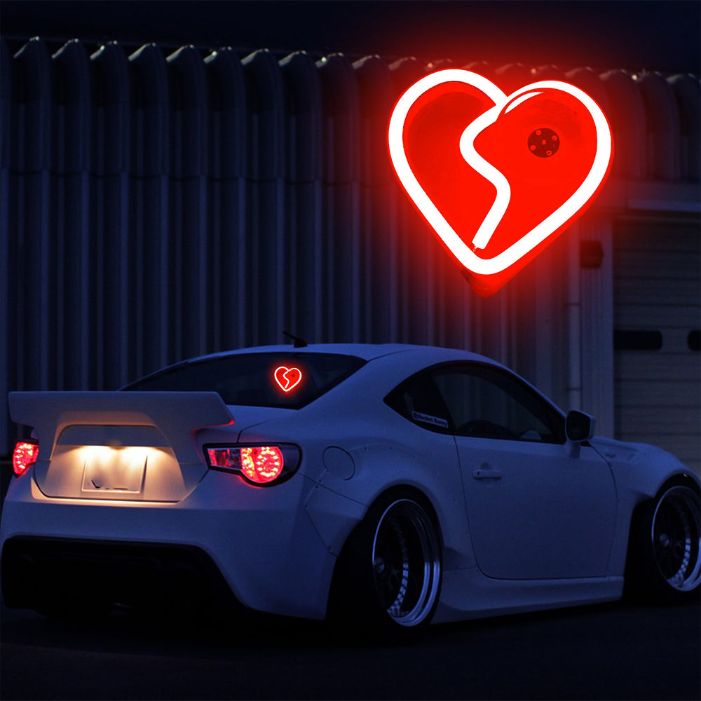 BRAND NEW UNIVERSAL BROKEN LOVE HEART RED LED Neon Flash Light Car Window Glow Electric Remote Control Lamp