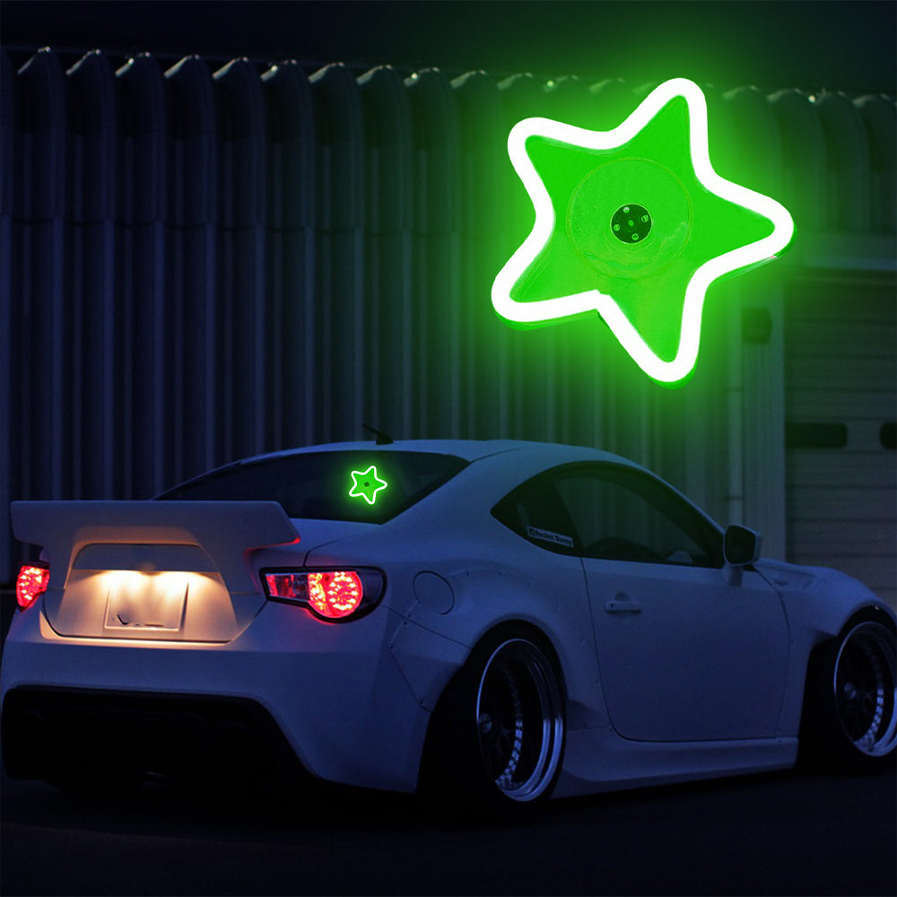 BRAND NEW UNIVERSAL STAR SHAPED GREEN LED Neon Flash Light Car Window Glow Electric Remote Control Lamp