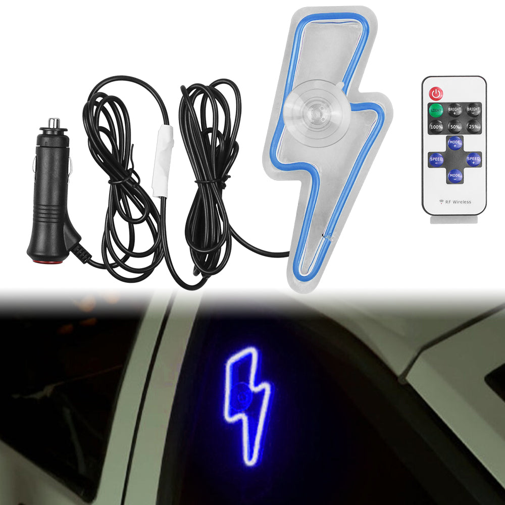 BRAND NEW UNIVERSAL LIGHTING SHAPED BLUE LED Neon Flash Light Car Window Glow Electric Remote Control Lamp