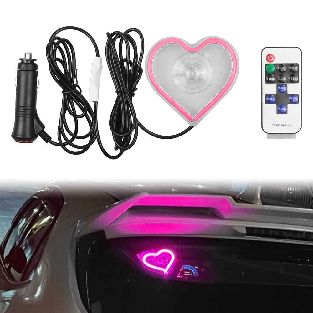 BRAND NEW UNIVERSAL LOVE HEART PINK LED Neon Flash Light Car Window Glow Electric Remote Control Lamp