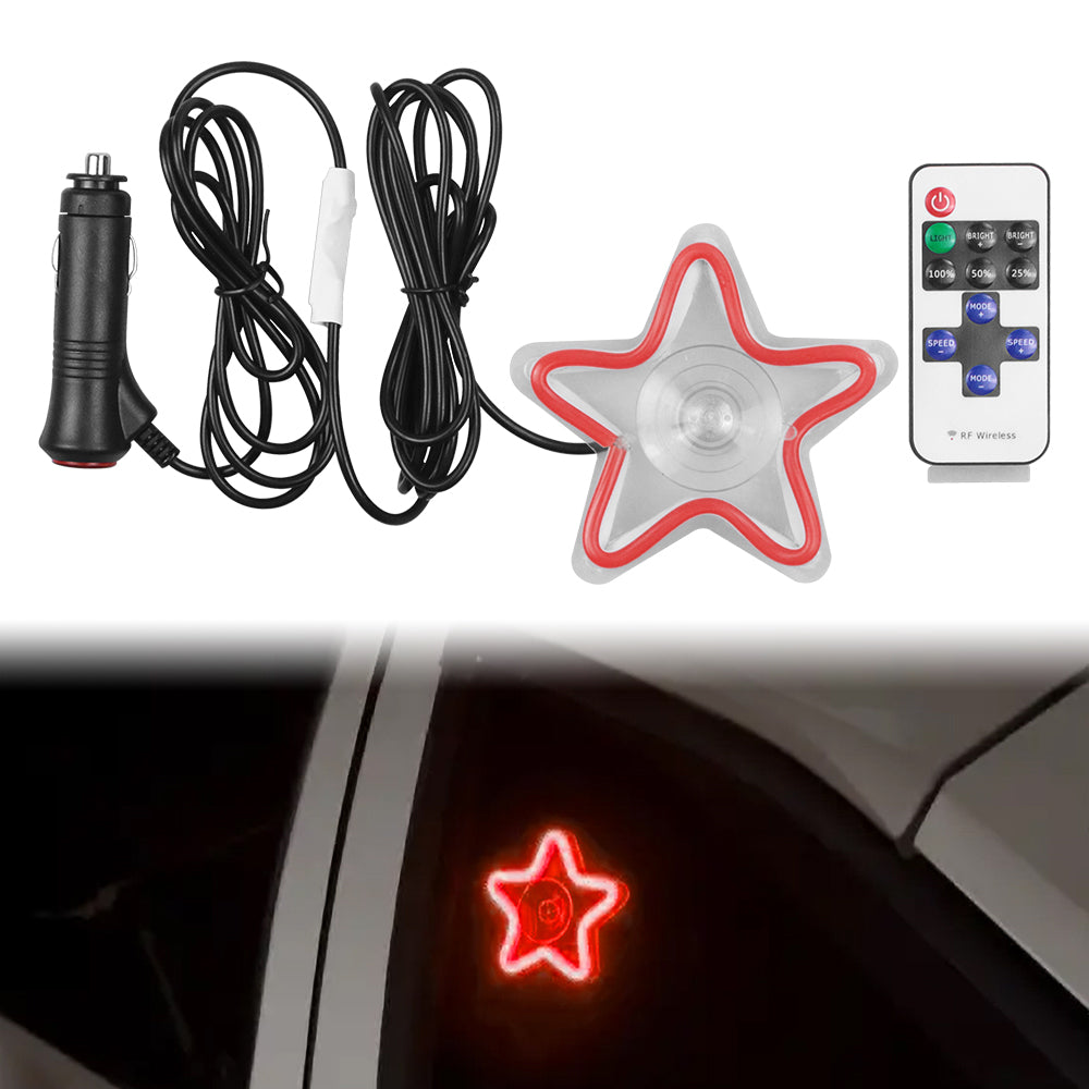 BRAND NEW UNIVERSAL STAR SHAPED RED LED Neon Flash Light Car Window Glow Electric Remote Control Lamp