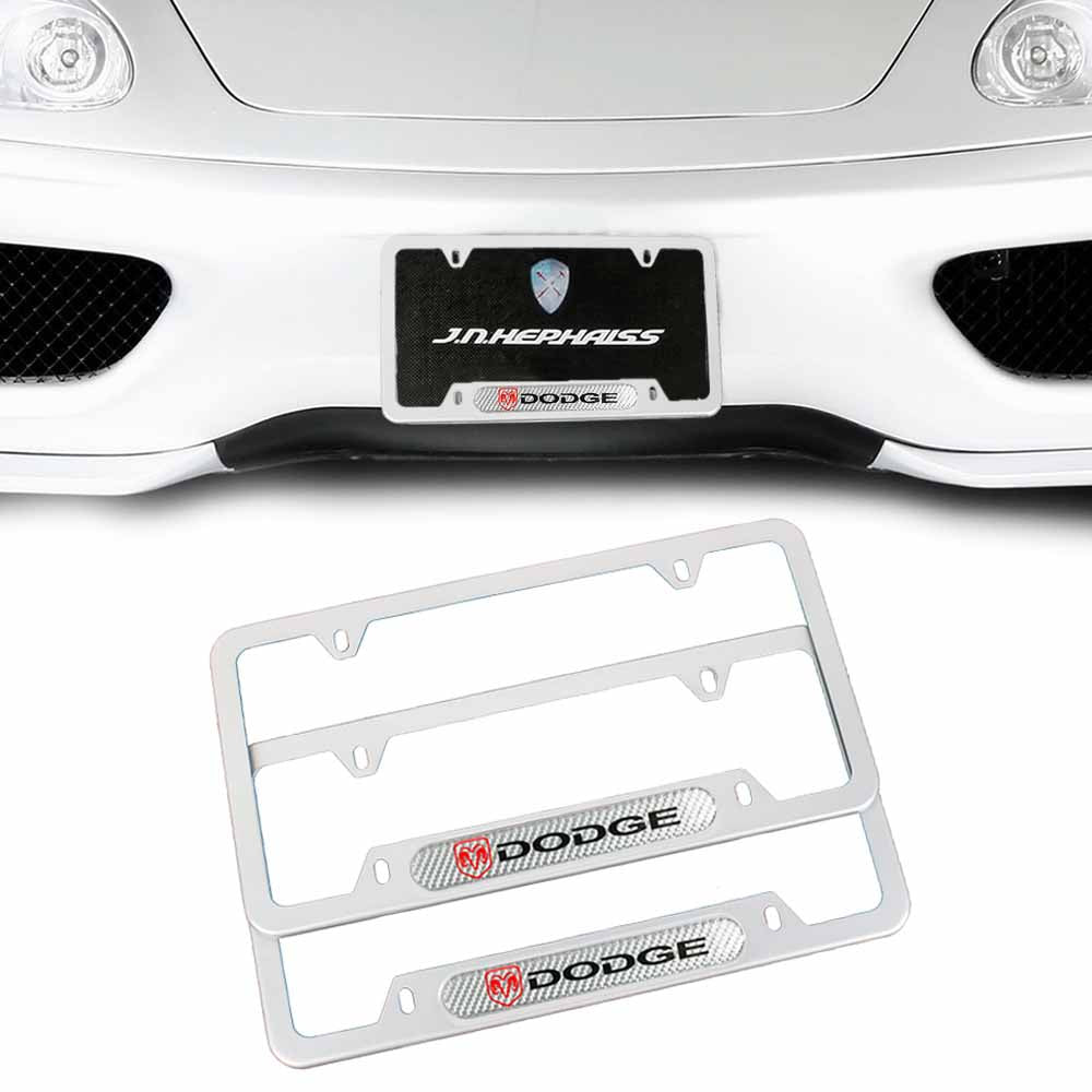 Brand New Universal 2PCS Dodge Silver Metal License Plate Frame