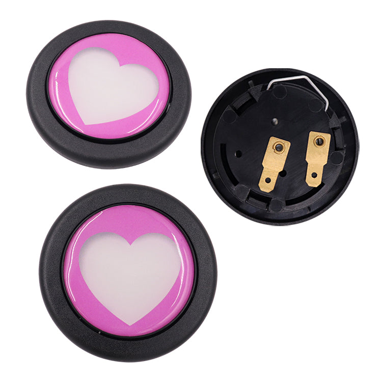 Brand New Universal Pink Heart Shape Car Horn Button Black Steering Wheel Center Cap