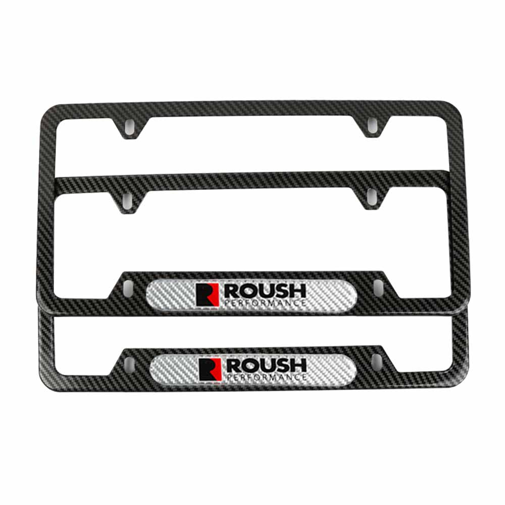 Brand New Universal 2PCS Roush Performance Carbon Fiber Look Metal License Plate Frame