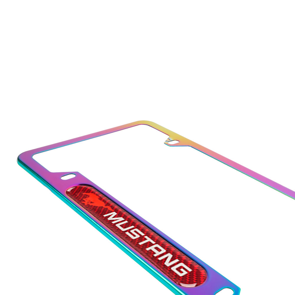 Brand New Universal 2PCS Mustang Neo Chrome Metal License Plate Frame