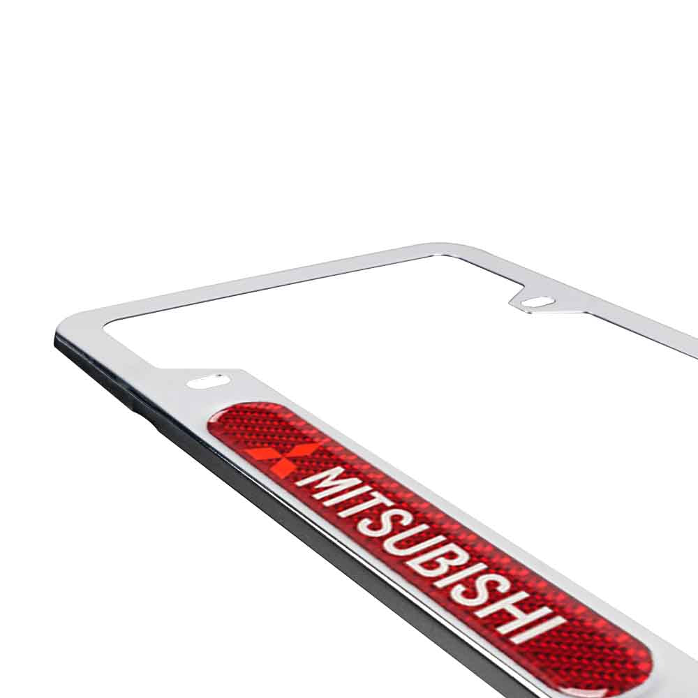 Brand New Universal 2PCS MITSUBISHI Chrome Metal License Plate Frame