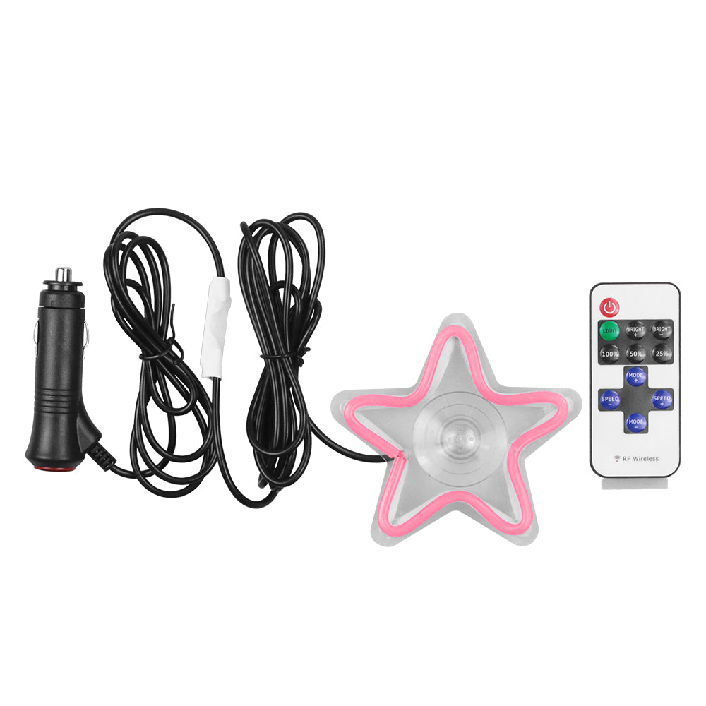 BRAND NEW UNIVERSAL STAR SHAPED PINK LED Neon Flash Light Car Window Glow Electric Remote Control Lamp