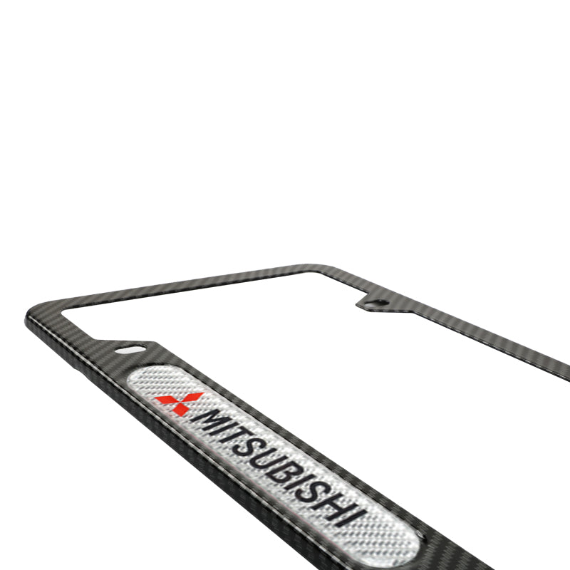 Brand New Universal 2PCS MITSUBISHI Carbon Fiber Look Metal License Plate Frame