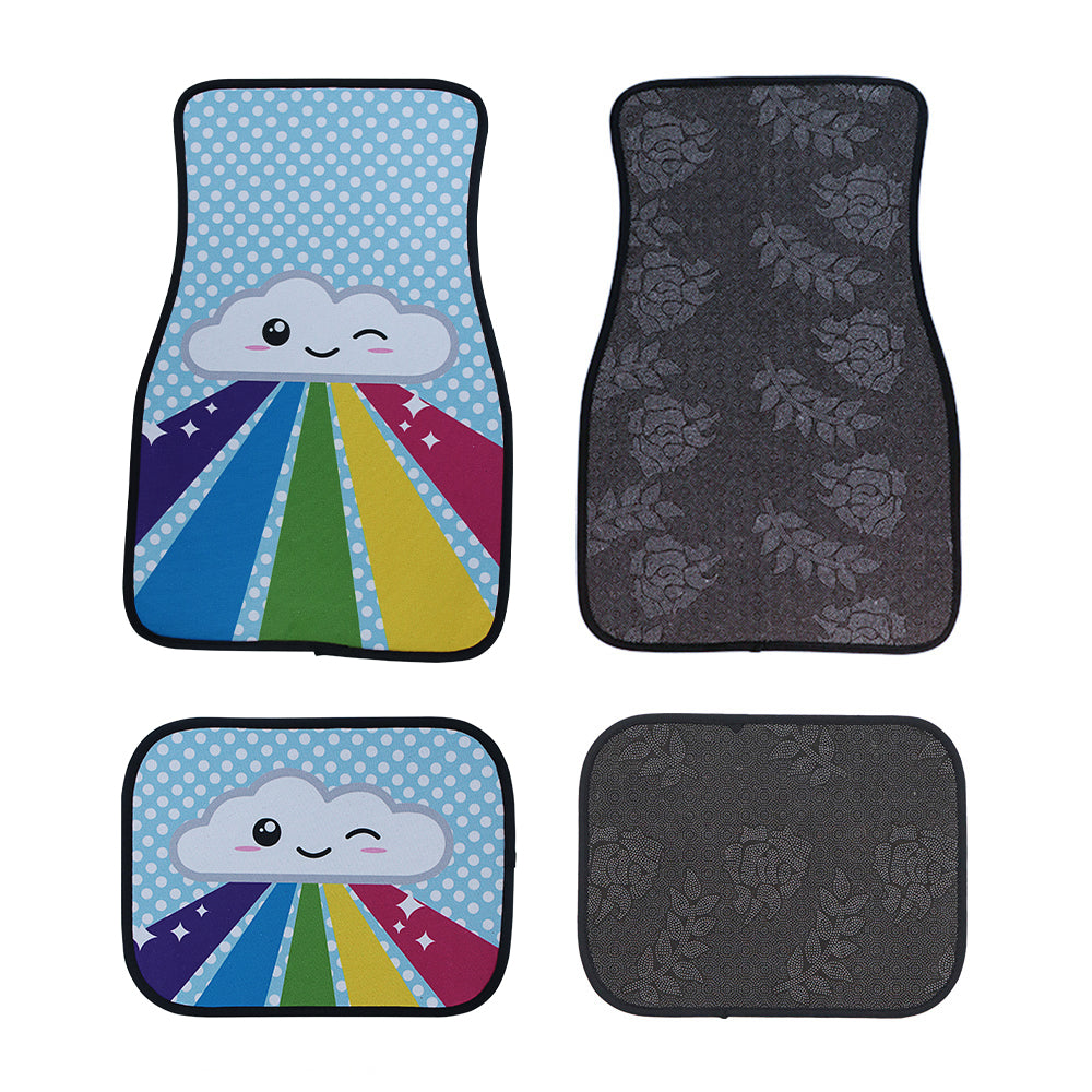 Brand New 4PCS UNIVERSAL RAINBOW CLOUD Fabric Car Floor Mats Interior Carpets