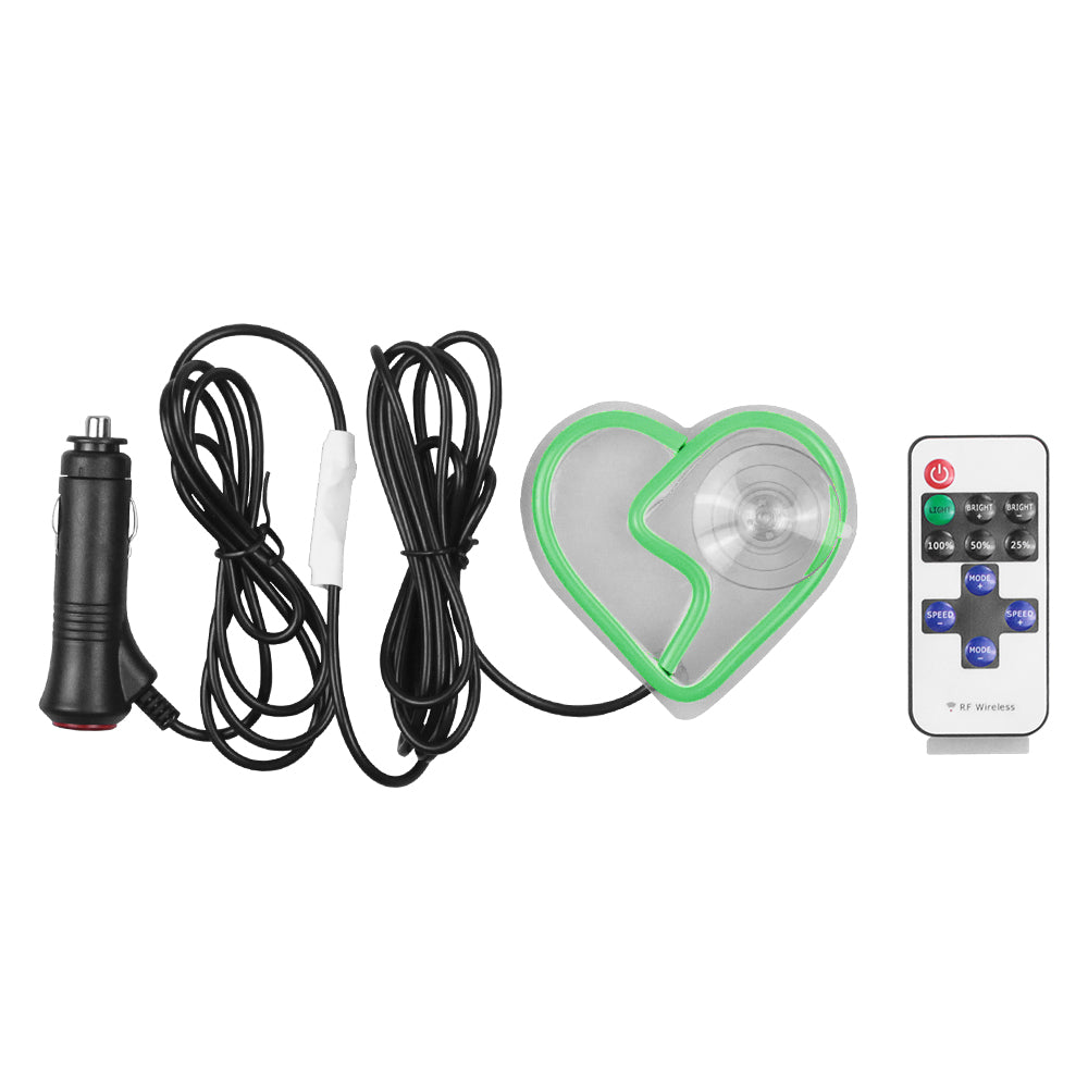 BRAND NEW UNIVERSAL BROKEN LOVE HEART GREEN LED Neon Flash Light Car Window Glow Electric Remote Control Lamp