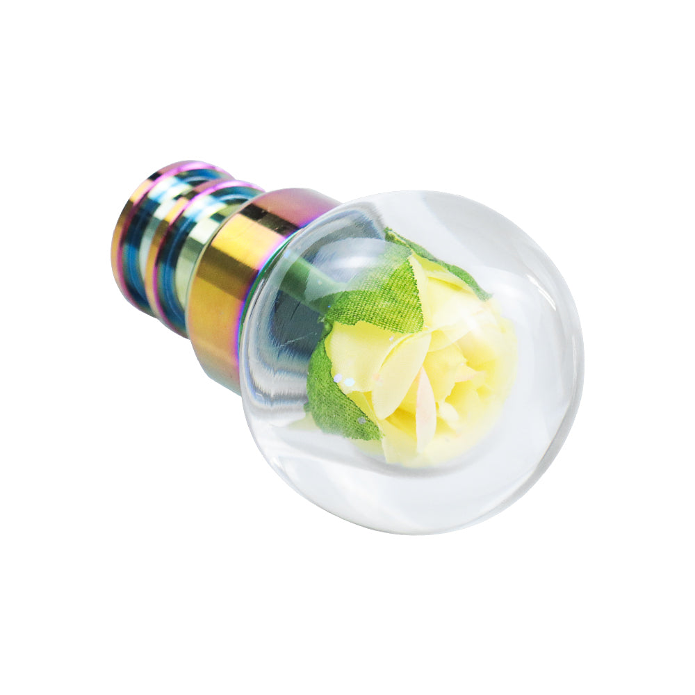 Brand New Universal Acrylic Clear Crystal Yellow Rose Flower Ball Gear Shift Knob Manual M8 M10 M12