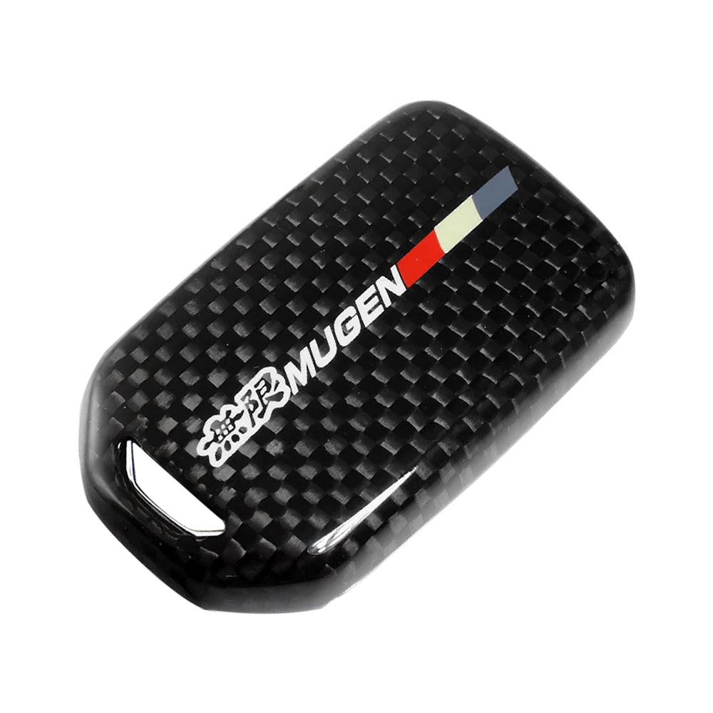 Brand New Mugen Black Real Carbon Fiber Key Fob Case Cover Shell Smart Keychain For 2016+ Honda Civic / Accord