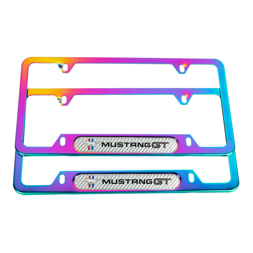 Brand New Universal 2PCS MUSTANG GT Neo Chrome Metal License Plate Frame