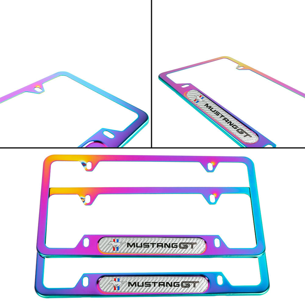 Brand New Universal 2PCS MUSTANG GT Neo Chrome Metal License Plate Frame