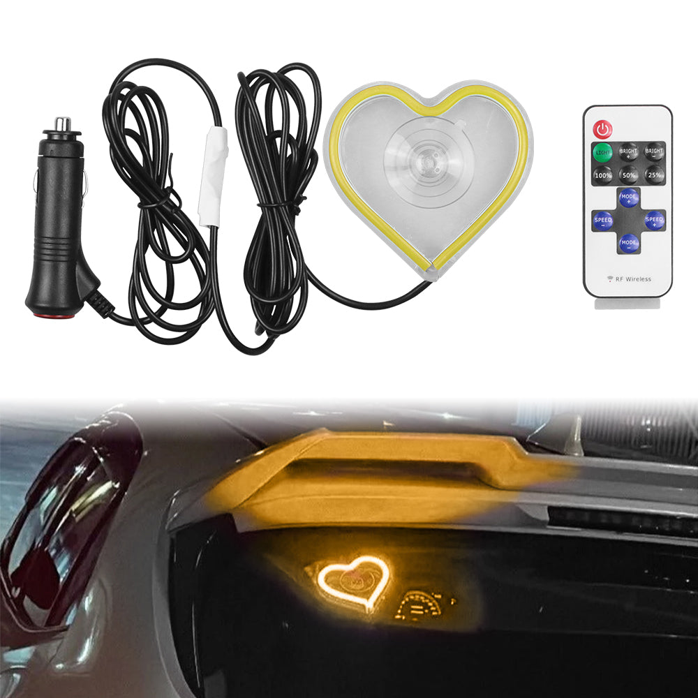 BRAND NEW UNIVERSAL LOVE HEART YELLOW LED Neon Flash Light Car Window Glow Electric Remote Control Lamp