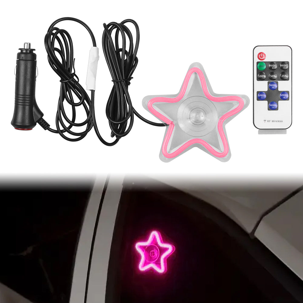 BRAND NEW UNIVERSAL STAR SHAPED PINK LED Neon Flash Light Car Window Glow Electric Remote Control Lamp