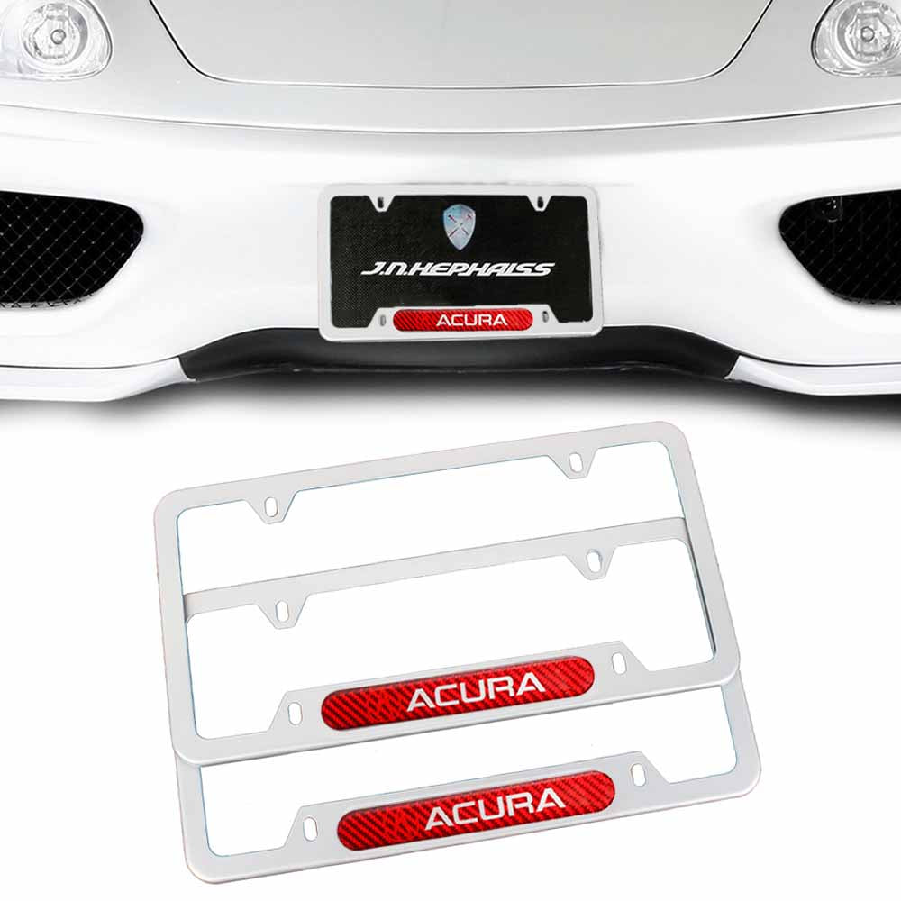 Brand New Universal 2PCS ACURA Silver Metal License Plate Frame