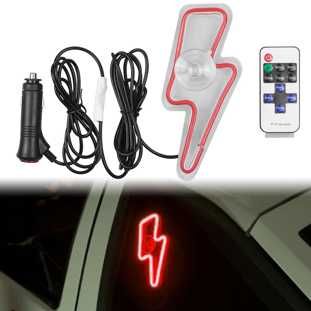 BRAND NEW UNIVERSAL LIGHTING SHAPED RED LED Neon Flash Light Car Window Glow Electric Remote Control Lamp