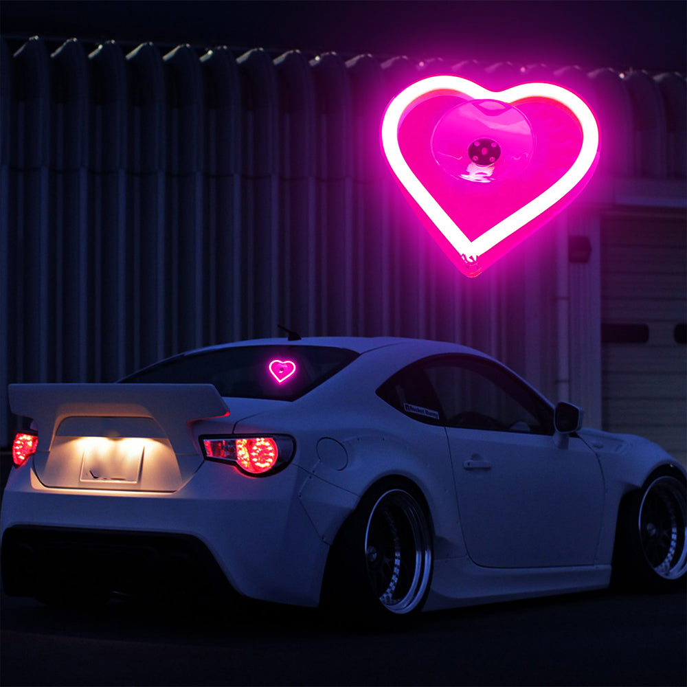 BRAND NEW UNIVERSAL LOVE HEART PINK LED Neon Flash Light Car Window Glow Electric Remote Control Lamp