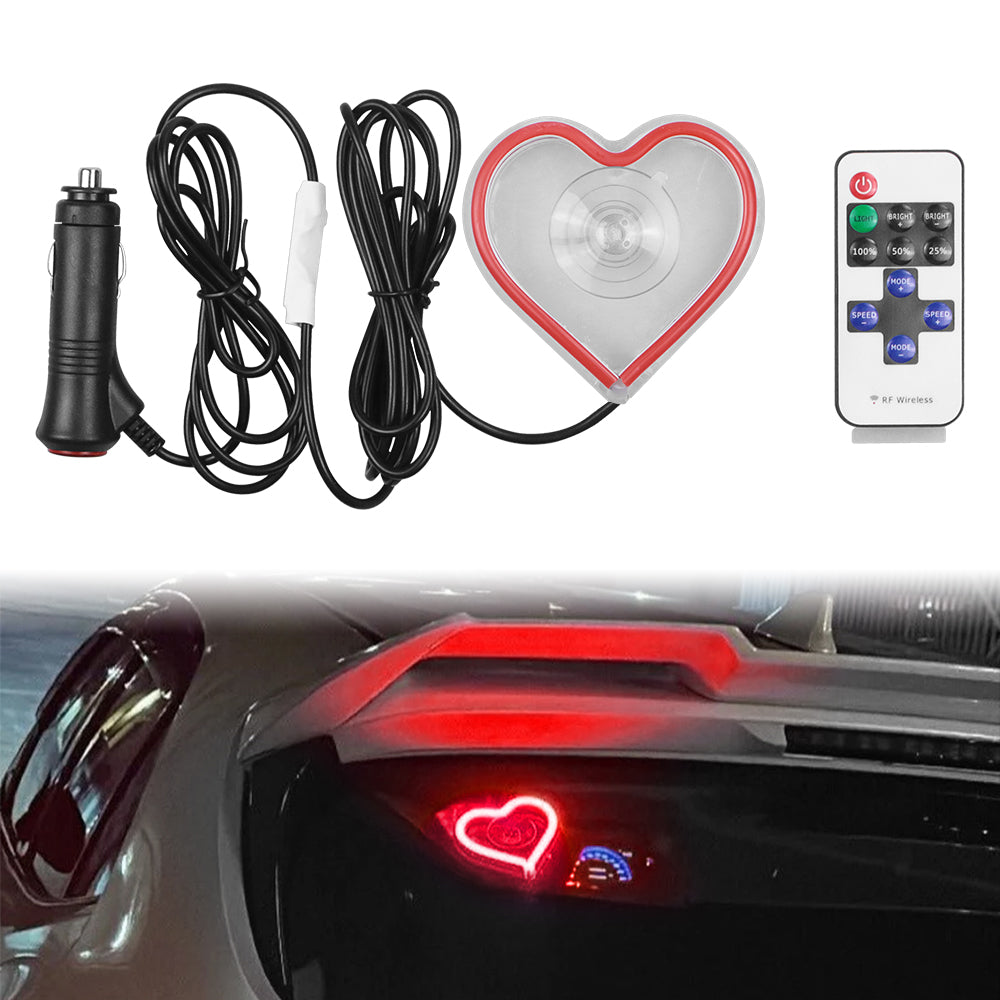 BRAND NEW UNIVERSAL LOVE HEART RED LED Neon Flash Light Car Window Glow Electric Remote Control Lamp