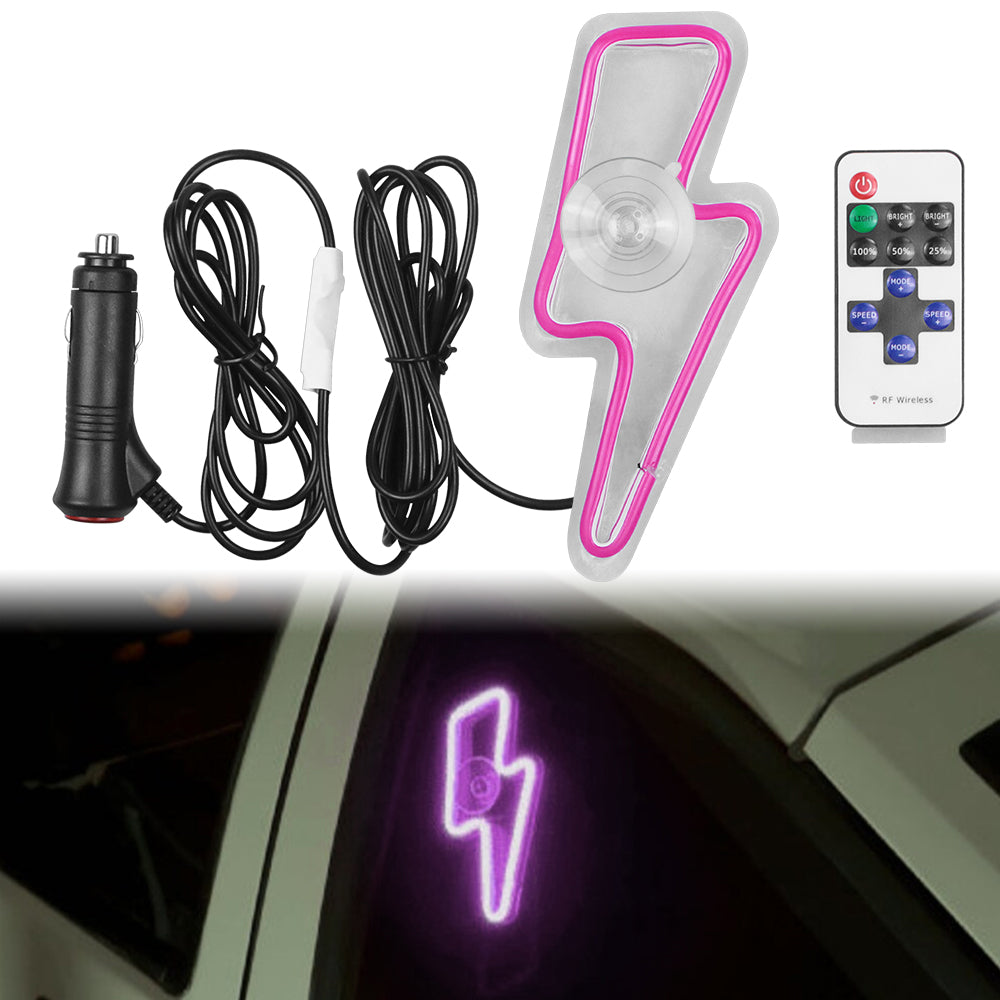 BRAND NEW UNIVERSAL LIGHTING SHAPED PURPLE LED Neon Flash Light Car Window Glow Electric Remote Control Lamp