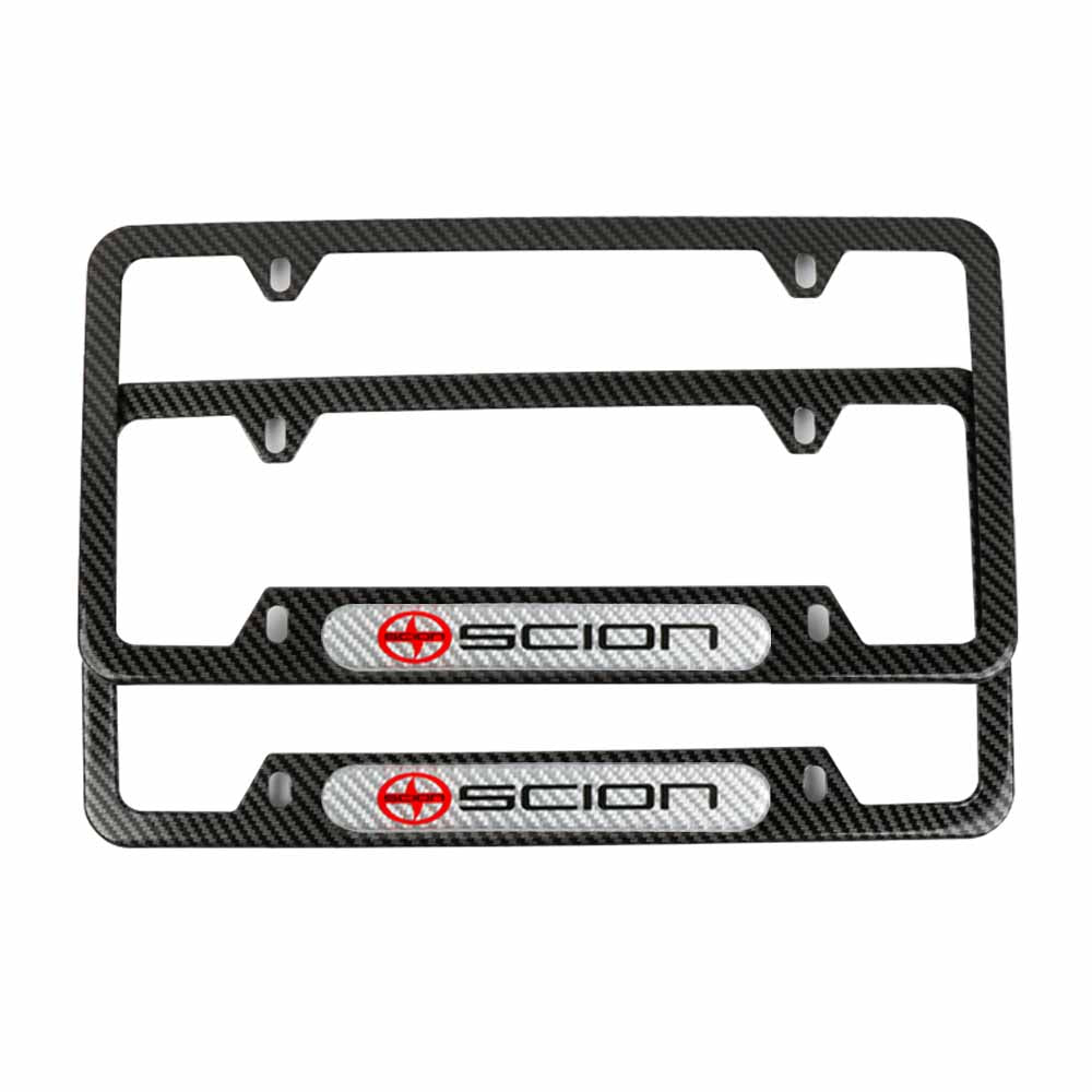 Brand New Universal 2PCS Scion Carbon Fiber Look Metal License Plate Frame