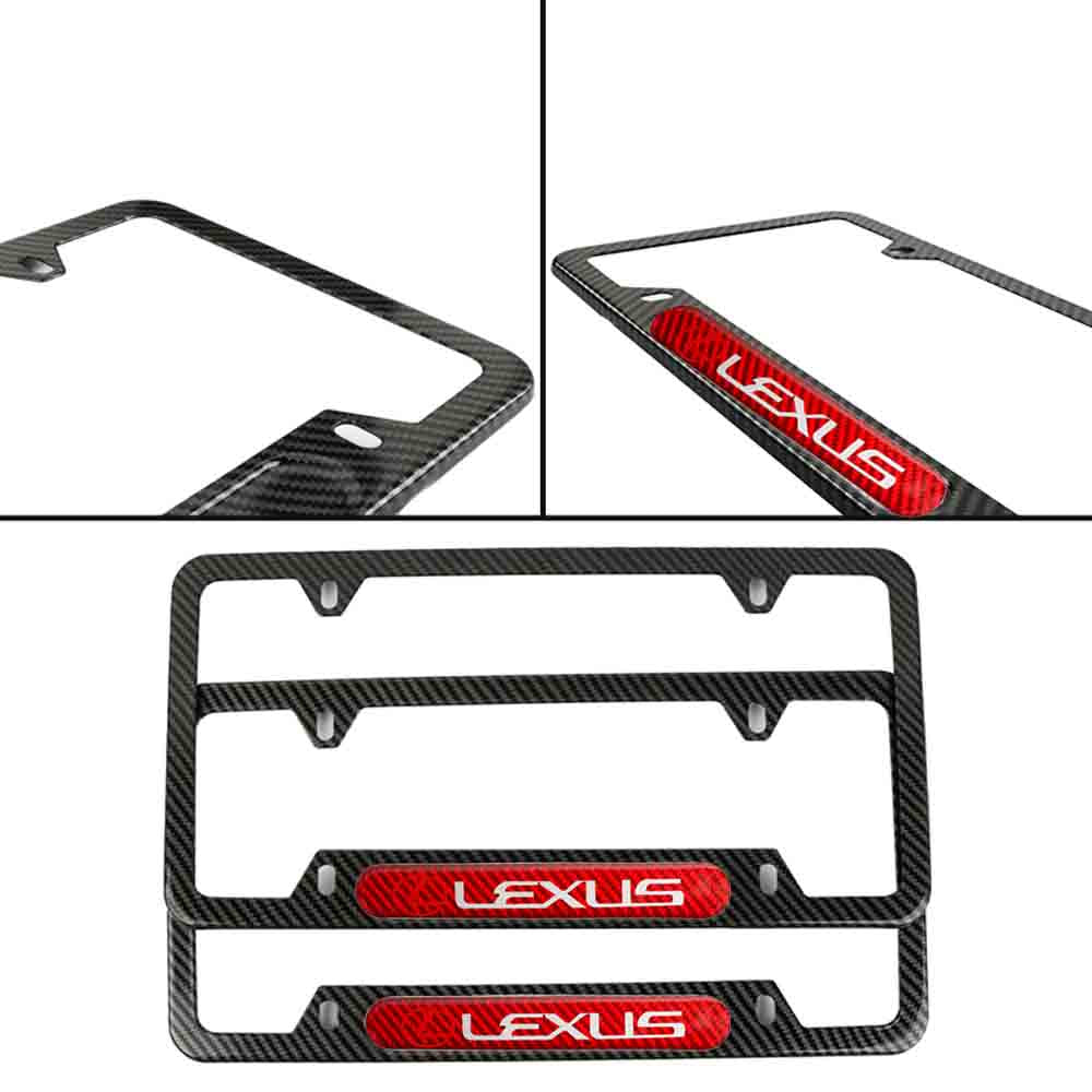 Brand New Universal 2PCS LEXUS Carbon Fiber Look Metal License Plate Frame