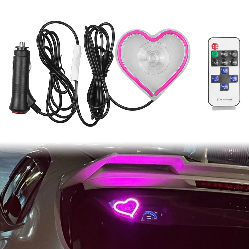 BRAND NEW UNIVERSAL LOVE HEART PURPLE LED Neon Flash Light Car Window Glow Electric Remote Control Lamp