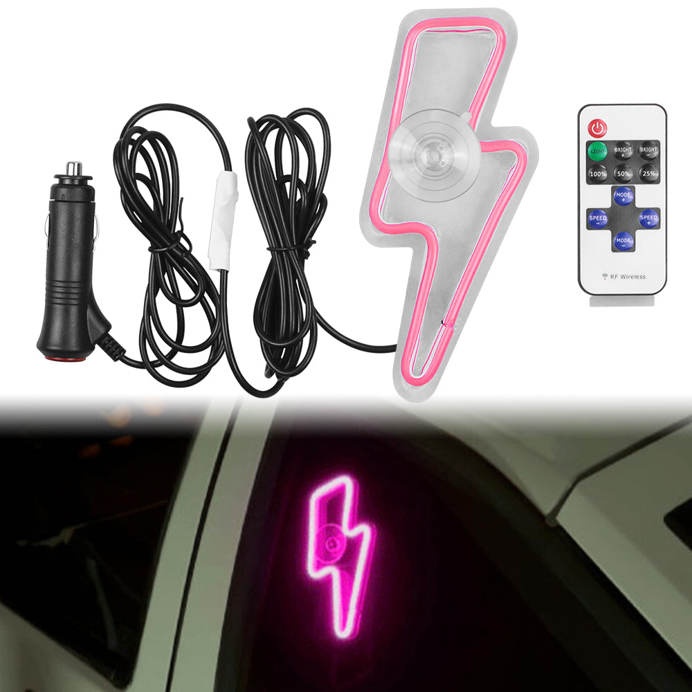 BRAND NEW UNIVERSAL LIGHTING SHAPED PINK LED Neon Flash Light Car Window Glow Electric Remote Control Lamp