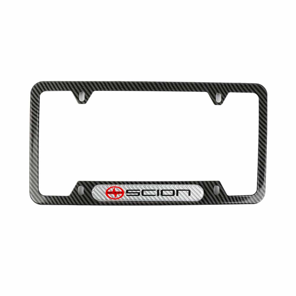 Brand New Universal 2PCS Scion Carbon Fiber Look Metal License Plate Frame