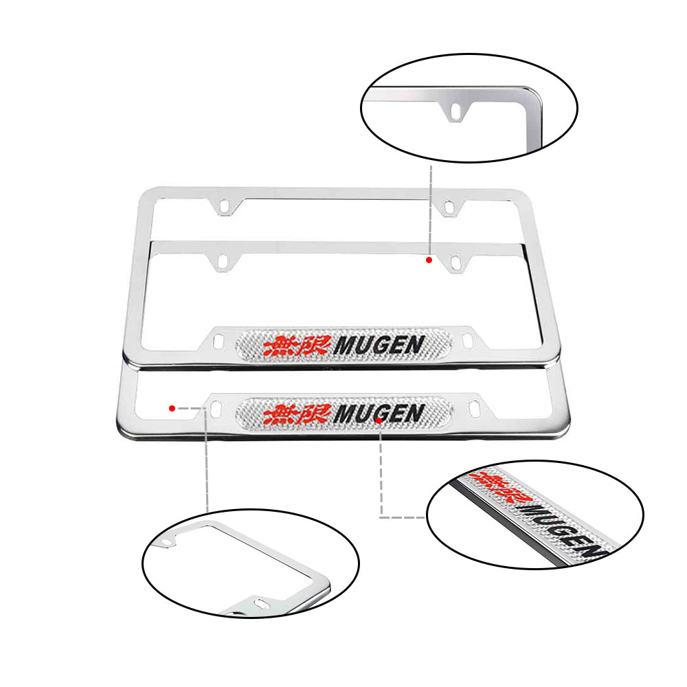 Brand New Universal 2PCS Mugen Chrome Metal License Plate Frame