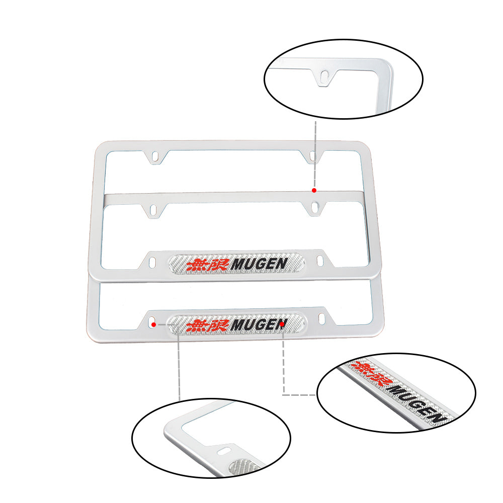 Brand New Universal 2PCS Mugen Silver Metal License Plate Frame