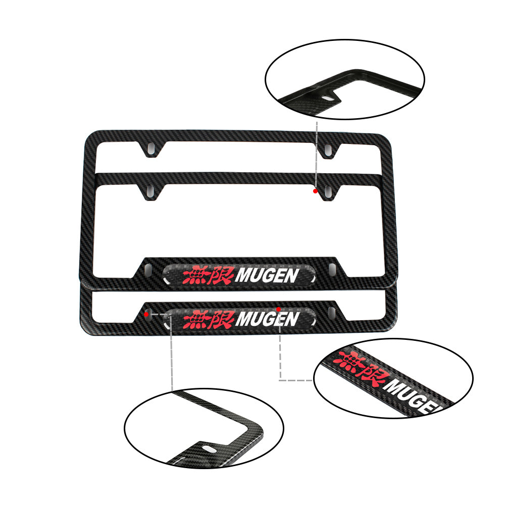 Brand New Universal 1PCS MUGEN Carbon Fiber Look Metal License Plate Frame