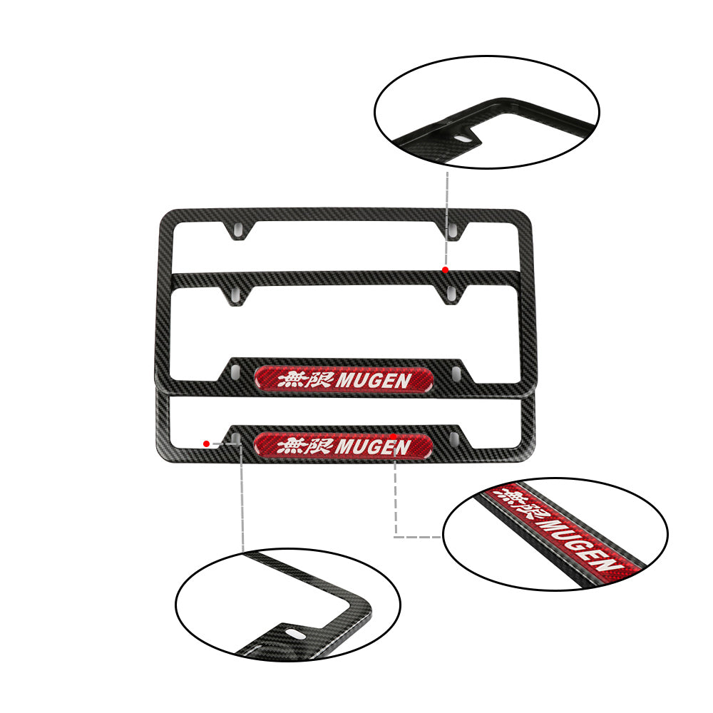 Brand New Universal 2PCS Mugen Carbon Fiber Look Metal License Plate Frame